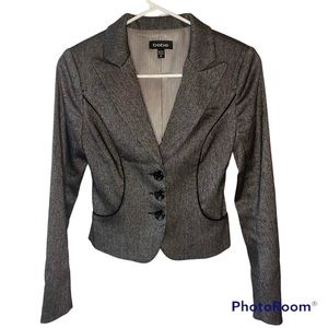 Bebe Button Front Fitted Blazer Black & Silver Size 00